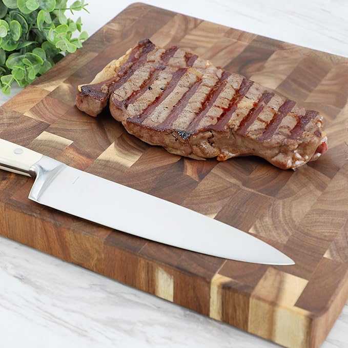 Elama 13.75 x 1.5 Inch Square Thick Acacia Wood Butcher Block – Heavy-Duty Cutting and Serving Board for Meat, Cheese, and Vegetables (13.75 x 1.5Inch Square)