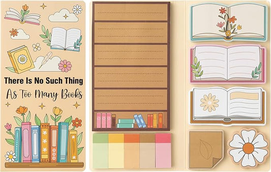 B1ykin Cute Sticky Notes Set - There is No Such Thing As Too Many Books Self-Stick Notes Pad, 550 Sheets Writing Memo Pages Sticky Notepad for Teacher Appreciation Gift, School Office (Book Lovers)