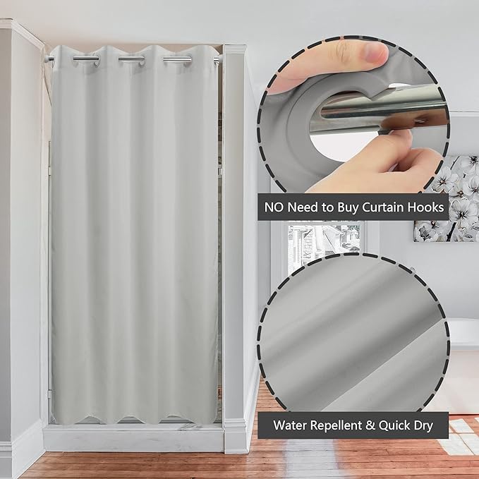 River Dream Stall Size No Hook Grey Fabric Shower Curtain or Liner Soft Microfiber - 54" x 78" Shower Stall Curtain Hotel Grade, Waterproof & Machine Washable, Gray, 54x80