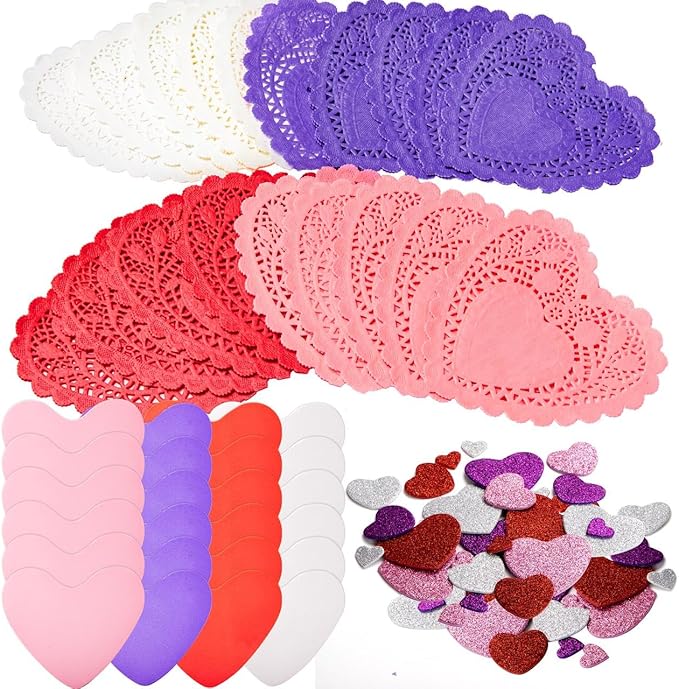 JOYIN 200 PCS Valentines Day Craft Gift Set with Heart Doilies, Tableware Decoration, Home Activitie, Kitchen Disposable Table Doilies, Valentine's Day Party Tableware Decoration