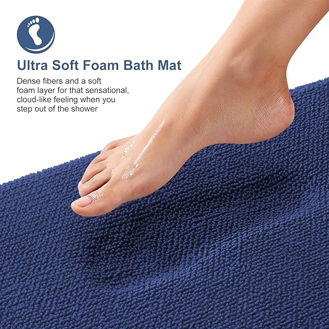 OLANLY Thick Memory Foam Bath Mat Rug 36x24, Extra Soft Absorbent Bathroom Rug, Quick Dry Bath Mats, Non-Slip, Machine Washable Carpet, Tub and Shower, Home Decor Accessories, Twilight Sapphire