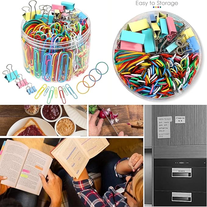THE CEO Sticky Notes Tabs with Paper Clips- 410 Sticky Notes & Office Paper Clips for Easy Organization- Includes 240 Colorful Papers Clips for School & Desk A Fun & Functional Gift for Office Workers