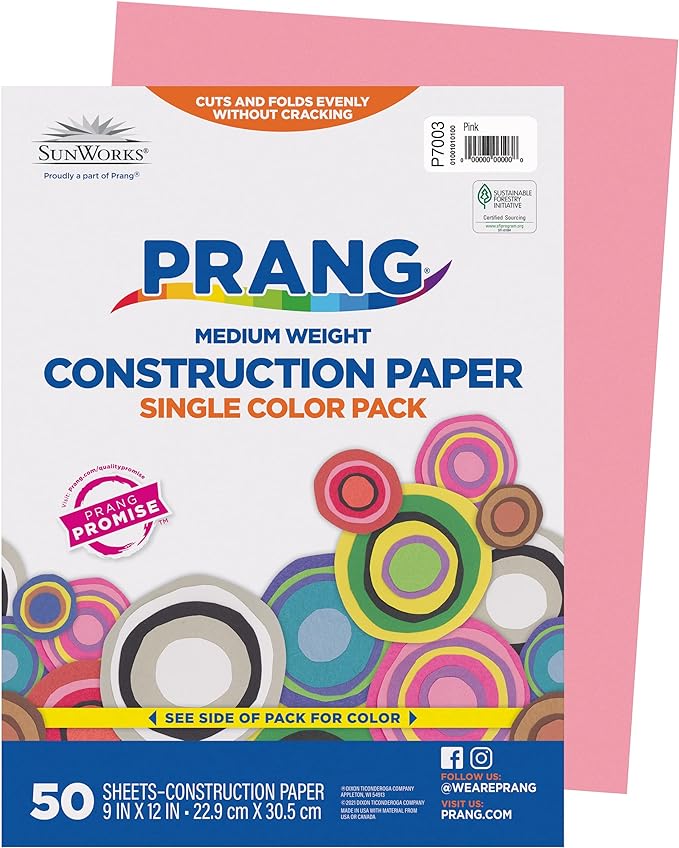 Prang (Formerly SunWorks) Construction Paper, Pink, 9" x 12", 50 Sheets