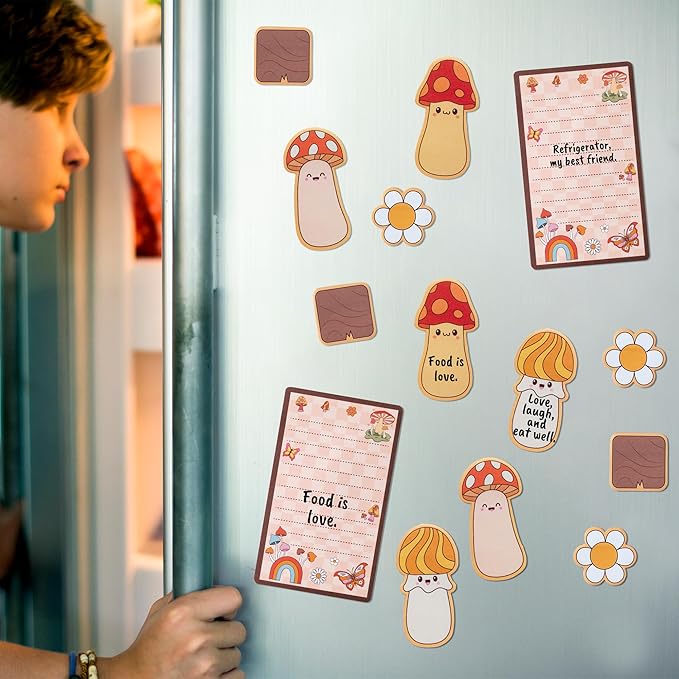 B1ykin Cute Sticky Notes Set - Crow Your Own Way Self-Stick Notes Pad, 550 Sheets Writing Memo Pages Sticky Notepad for Teacher Appreciation Gift, School Office Party Favors Supplies (Retro Mushroom)