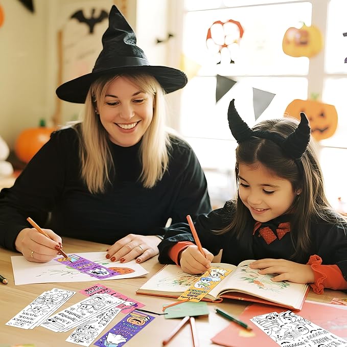 Halloween Color Your Own Bookmarks-120 Pcs Spooky Ghost Themed DIY Coloring Blank Bookmark Halloween Party Game Prize Art Craft Supplies for Students Fillers Classroom Reading Club Rewards Book Decors