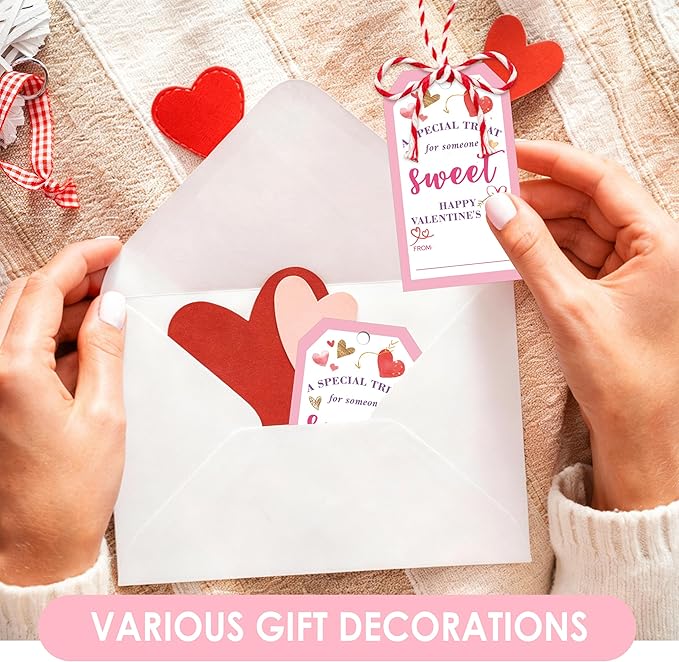50Pcs Valentines Day Gift Tags - Happy Valentine's Day Tags with String, A Special Treat for Someone Sweet Tag for Gift Wrapping, Valentine's Day Decoration