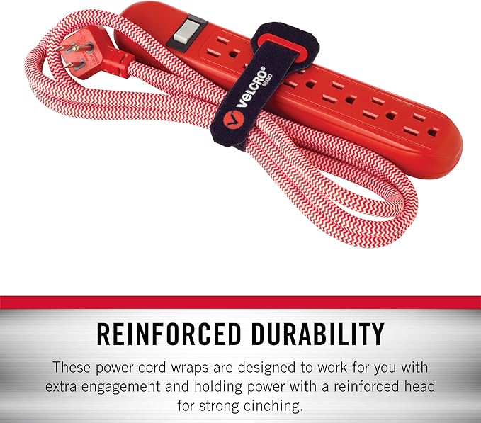 VELCRO Brand Power Cord Wraps | Heavy Duty Straps for Extension Cords, Ropes, Cables | Reinforced Slotted Grommet for Strong Snag Free Cinching | 12 Inch, 2Pk, Black and Gray
