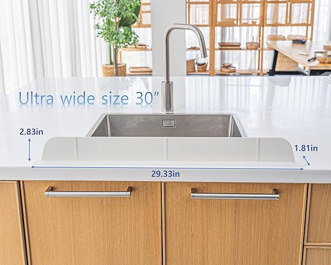 30 inch(75cm) Premium Kitchen Sink Silicone Water Splash Guard SIZE UPGRADE 30" and new package - NO Suction Cups, Ultra Wide 30" - Made in Korea (Ultra Wide Eco White)