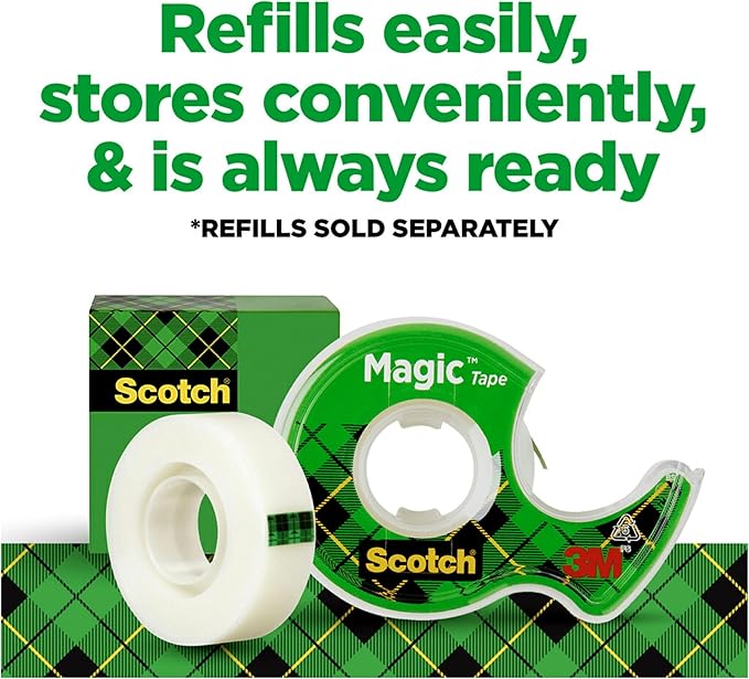 Scotch Magic Tape, 1 Roll, Numerous Applications, Invisible, Engineered for Repairing, 3/4 x 650 Inches, Dispensered (122)