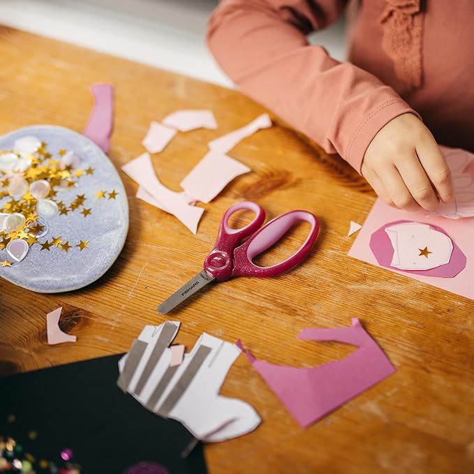 Fiskars 5" Blunt-Tip Glitter Scissors for Kids Ages 4-7 - Scissors for School or Crafting - Back to School Supplies - Pink