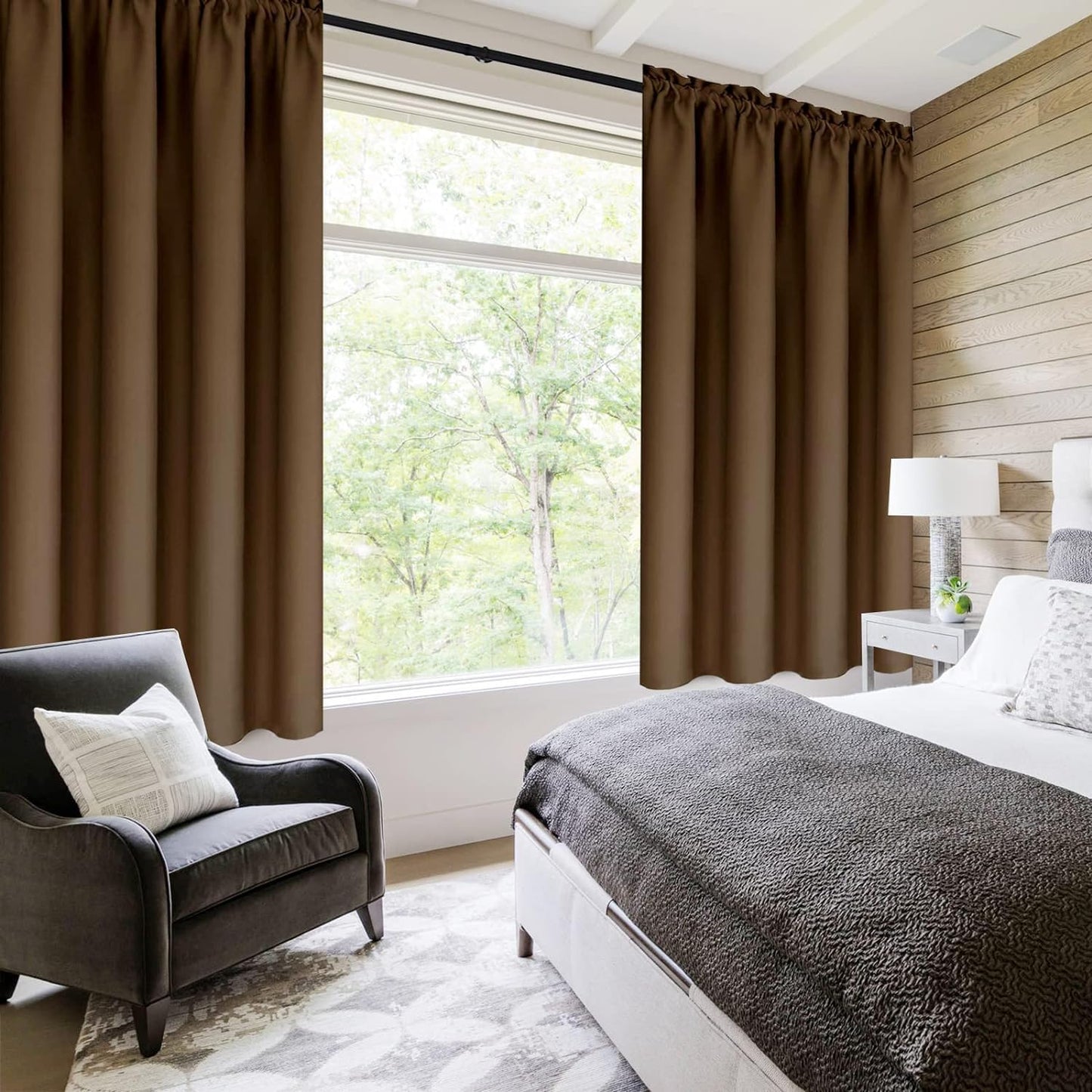 DWCN Blackout Curtains for Living Room Thermal Insulated, Energy Saving & Noise Reducing Bedroom Curtains, Brown, W 52x L 36 Inch, Set of 2 Rod Pocket Curtain Panels