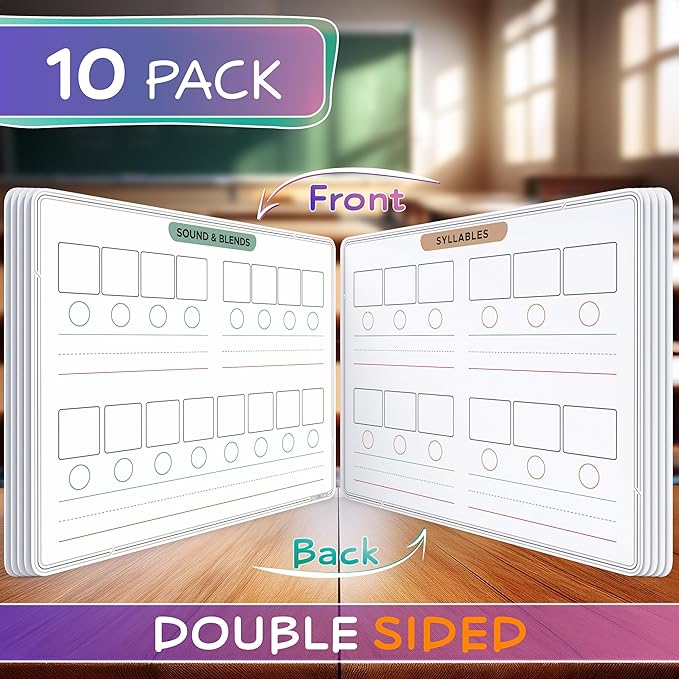 SCRIBBLEDO Phonemic Awareness Sounds & Blends Dry Erase Sheets 9”x12” Phonics Learning English Syllables Letter Practice Homeschool Teacher Student Supplies Classroom Pack of 10