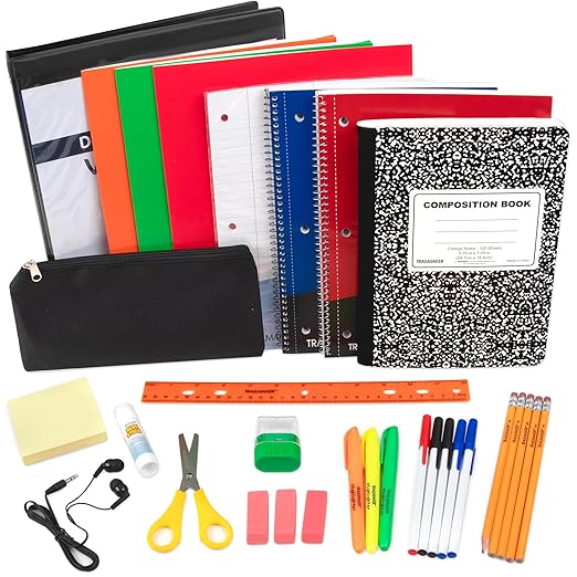 Middle and High School Supplies Kit for Boys, Girls | Home, School Classroom Must Haves Essentials Kit for 5th - 12th Grade Includes Notebooks, Folder, Pencils, Earbuds, Notepad, Binder