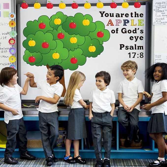 Pajean 86 Pcs Apple Tree Classroom Bulletin Board Set Fall Church Tree Bulletin Board Decorations Apple Cutouts Autumn Classroom Wall Decor for Home Elementary School Teacher Chalkboard Supplies