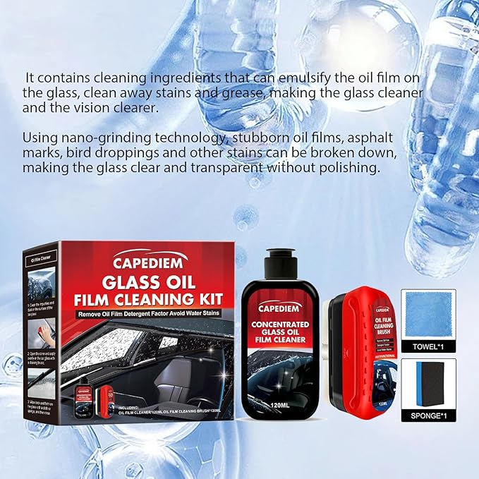 CAPEDIEM 2025 NEW Automotive Oil Film Cleaning Brush for Car Windows, Glass Cleaning Board, Suitable for Windshield Glass Oil Film Remover, Car Windshield Cleaner (1, black)
