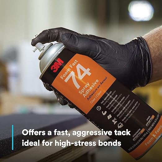 3M Foam Fast Spray Adhesive 74, Clear Color, High Strength Bonding, Fabric Adhesive, 24 fl oz Can, 16.9 oz (480 g) Net Wt, NOT FOR SALE IN CA AND OTHER STATES