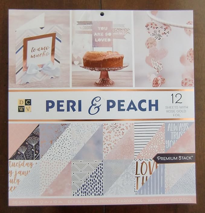 DCWV Printed Cardstock Paper 12x12, 36 Sheets of Scrapbook Paper for Crafts and Card Making, Double Sided Heavy Duty Cardstock with Foil Accents - Peri & Peach