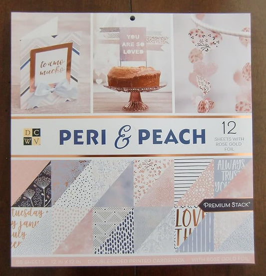 DCWV Printed Cardstock Paper 12x12, 36 Sheets of Scrapbook Paper for Crafts and Card Making, Double Sided Heavy Duty Cardstock with Foil Accents - Peri & Peach