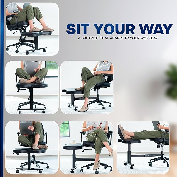 VIVO Height Adjustable Retrofit Footrest for Office Chair, Cushion Attachment Fits 2 inch Cylinders, Cross-Legged Sitting Option, Holds 242 lbs, Black, Chair-REST1