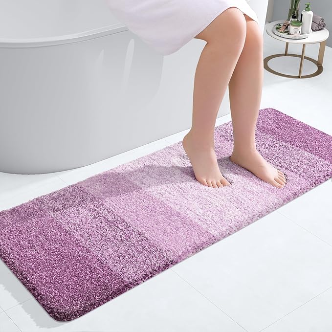 OLANLY Bathroom Runner Rugs 47x17, Extra Soft Absorbent Microfiber Bath Rugs, Rubber Backing, Quick Dry, Washable Bath Mats for Bathroom Floor, Tub and Shower, Home Decor Accessories, Pinkish-Purple