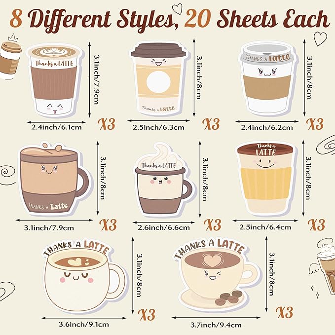 Xqumoi Thanks A Latte Sticky Notes with Pen Gift Set - 24 Set Coffee Self Sticky Writing Memo Pads Ballpoint Pens with Mesh Bag Thank You Gift Party Favors School Classroom Rewards Office Supplies