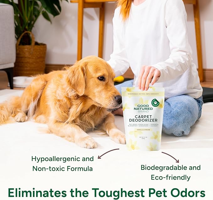 Good Natured Brand | Carpet Deodorizer & Freshener Powder | 31 oz Pet Odor Eliminator for Strong Odor & Pet Urine | Fresh Natural Vanilla Cream Scent | Safe for Homes with Pets