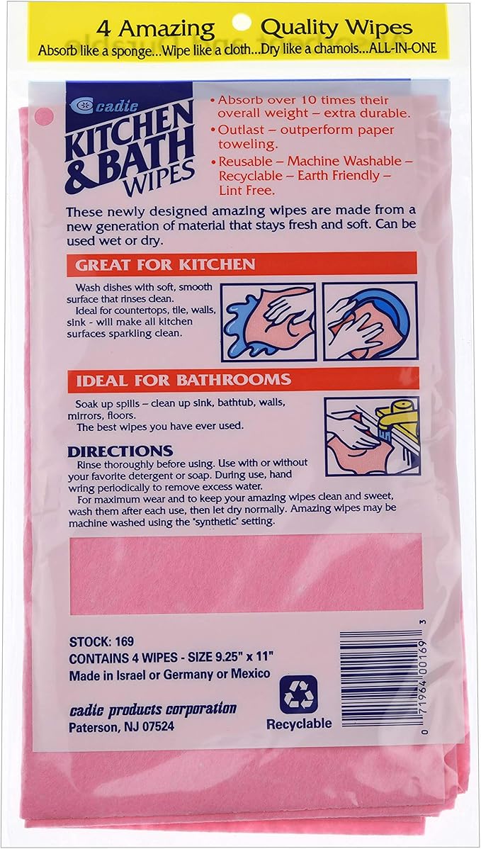 Cadie Kitchen and Bath Amazing Wipes - Absorbent and Reusable Cloth for Washing, Drying, Wiping in The Bathroom or Cuisine Surfaces | Cleaning Sink, Tiles, Bathtub, Walls, Mirror or Floors | 2-Pack