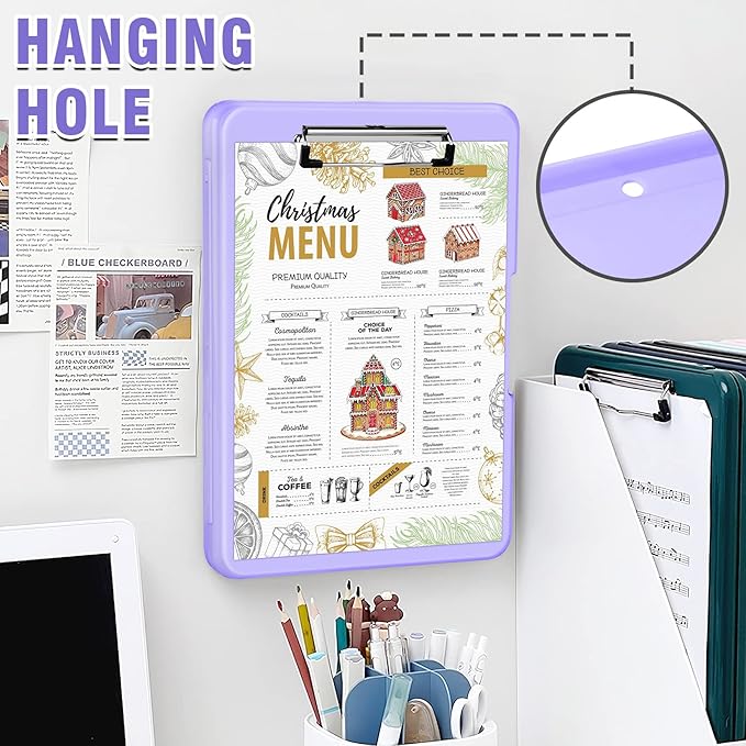 ANZNKU Clipboards with Storage, 13x9.6 Storage Clipboard Foldable for Teachers & Nurse Essentials, Clipboards with Pen Holder, Work Desk Paper Organizer, School & Office Supplies for Women(Purple)