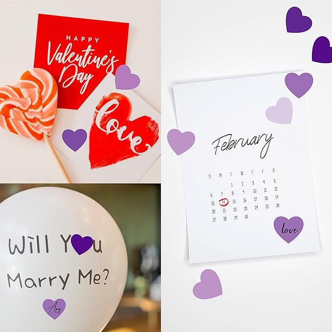 1200 PCS Purple Heart-shaped Stickers, 10 Gradient Purple Designs Self-adhesive Labels with Perforation Line in Roll, Use for Valentine's Day,Award Charts, Teachers & Classrooms, Bookmarks (3/4" Each)