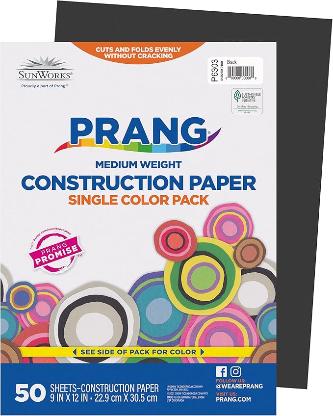 Prang (Formerly SunWorks) Construction Paper, Black, 9" x 12", 50 Sheets