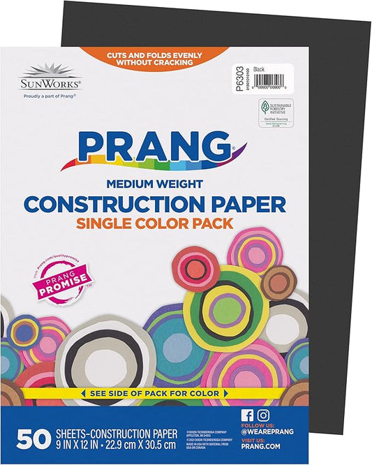 Prang (Formerly SunWorks) Construction Paper, Black, 9" x 12", 50 Sheets