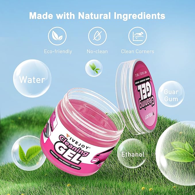 FiveJoy 4Pack Car Cleaning Gel, Car Putty for Cleaning for Interior, Reusable & Durable Detailing Tools, Dust Cleaner Gel for Keyboard Vent Cleaner Pink Slime Goop (640g/22.4oz)