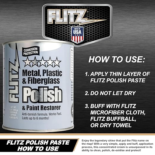 Flitz Multi-Purpose Metal Polish Paste - 2lb Can of USA-Made Chrome Polish - Works on Stainless Steel, Aluminum, Plastic, Jewelry and Cars - Non-Abrasive Cleaner & Rust Remover (1 Pack)