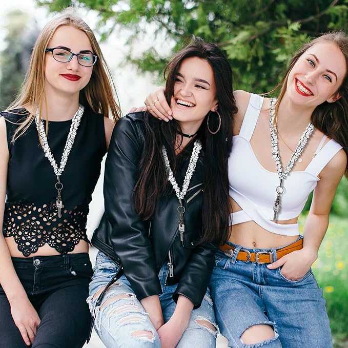 Marspark 2 Set Scrunchie Lanyards with 4 Card Holders for ID Badges and Keys Cute Stretchy Scrunchie Neck and Wrist Lanyards for Teacher Women Nurses School Office Supplies(Black White, Grid)