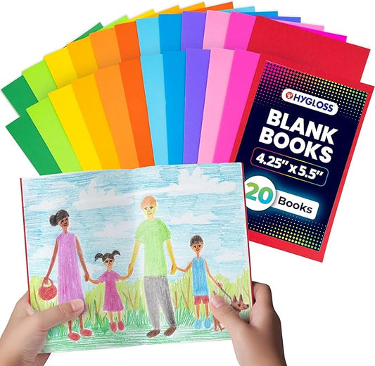Hygloss Blank Books - Bulk 20 Pack – 4.25" x 5.5" A6 Assorted Colors – Paperback Blank Books for Kids to Write Stories, Doodle Art – Plain Drawing Sketchbook, Unlined Journal, Notebook Without Lines
