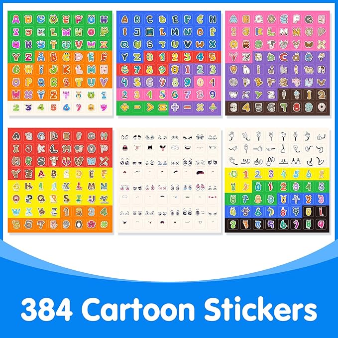 100 Pcs Math Linking Cubes with 384 Cartoon Stickers – Essential Counting Cubes for Kids Math Learning and Fun Activities