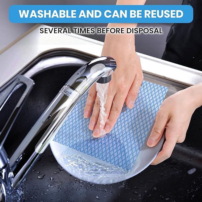 Disposable Cleaning Cloths, 50 Packs, 13.8"x15.8" Reusable Kitchen Towels, Soft Absorbent Multipurpose Household Cleaning Towels, Disposable Dish Cloths for Kitchen, Stove, Bathroom, Handy Wipes, Blue