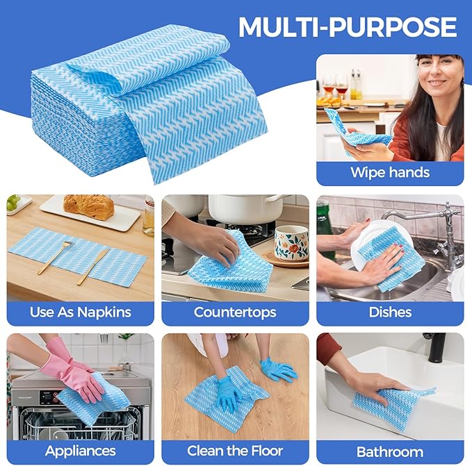Reusable Cleaning Towels, Multi-Purpose Handy Towel, Blue Handi Wipe Reusable Cloths, Disposabel Dry Kitchen Wipes, Dish Cloths, Durable, Absoebent,Dry Quickly, 50 Count