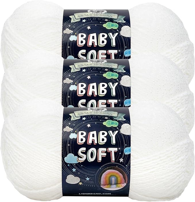 Lion Brand Yarn, Baby Soft Baby Blanket Yarn for Crocheting, Knitting, and Crafts, Baby White Pompadour, 3 Pack