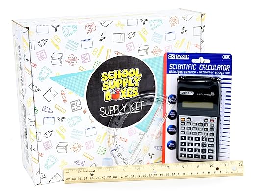 School Supply Boxes | STEM Class Case (4 Boxes) | Back to School Essentials Kit for Students & Teachers | Includes a Calculator, Graph Ruled Filler Paper, a Protractor, & More