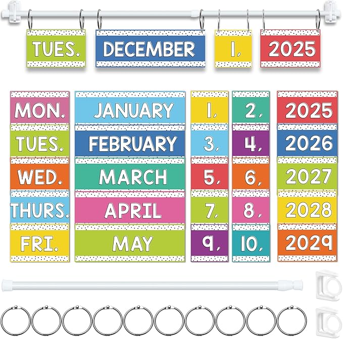 Rainbow Flip Calendar Board Set with Holder, Colorful Classroom Calendar Bulletin Board with Adjustable Rob Rainbow Date Cards for School Classroom Home Decoration Supplies