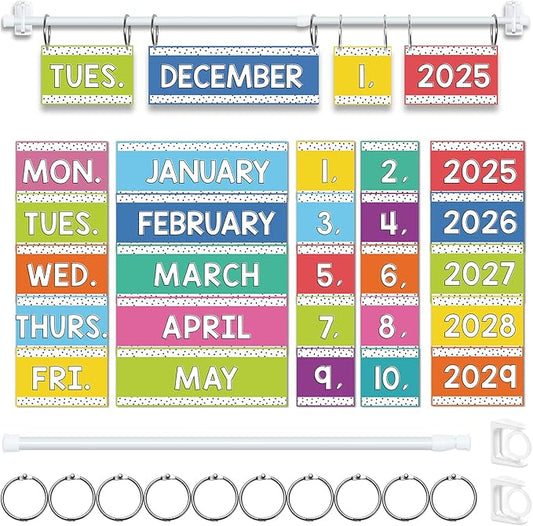 Rainbow Flip Calendar Board Set with Holder, Colorful Classroom Calendar Bulletin Board with Adjustable Rob Rainbow Date Cards for School Classroom Home Decoration Supplies