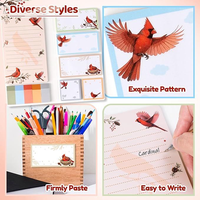 B1ykin Cute Sticky Notes Set - I Just Really Like Cardinal Self-Stick Notes Pad, 550 Sheets Writing Memo Pages Sticky Notepad for Teacher Appreciation Gifts, School Office Supplies (Cardinal)
