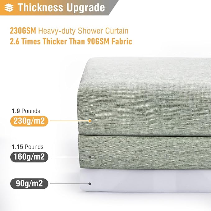 BTTN Extra Wide Shower Curtain - 108x72 Inch Linen Textured Waterproof Fabric Shower Curtain Set with 18 Plastic Hooks, Large Modern Decorative Shower Curtains for Bathroom and Bathtub - SageGreen