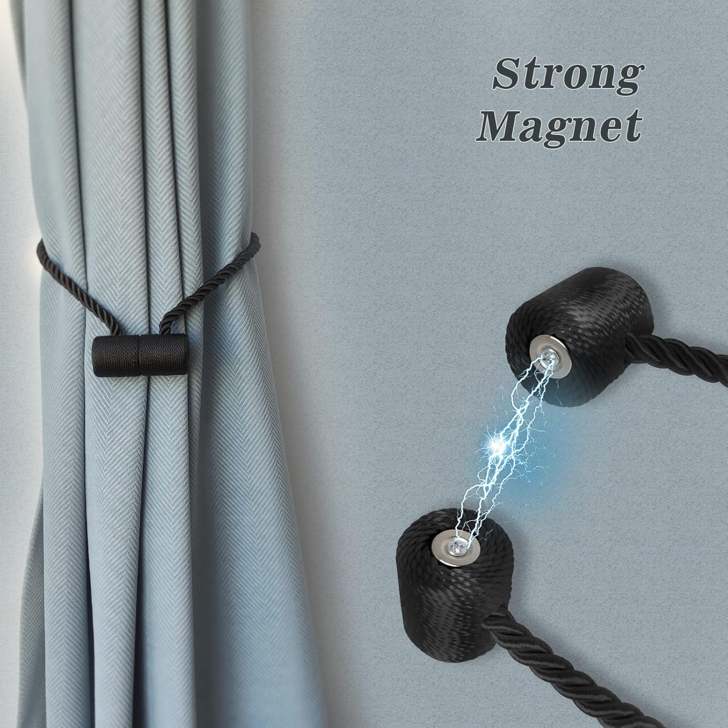 Hion Magnetic Curtain Tiebacks Black 6 Pack, Curtain Tiebacks Buckles Holdbacks Holders Hooks Clip for Home Bedroom Office Decorative Thick or Thin Curtain