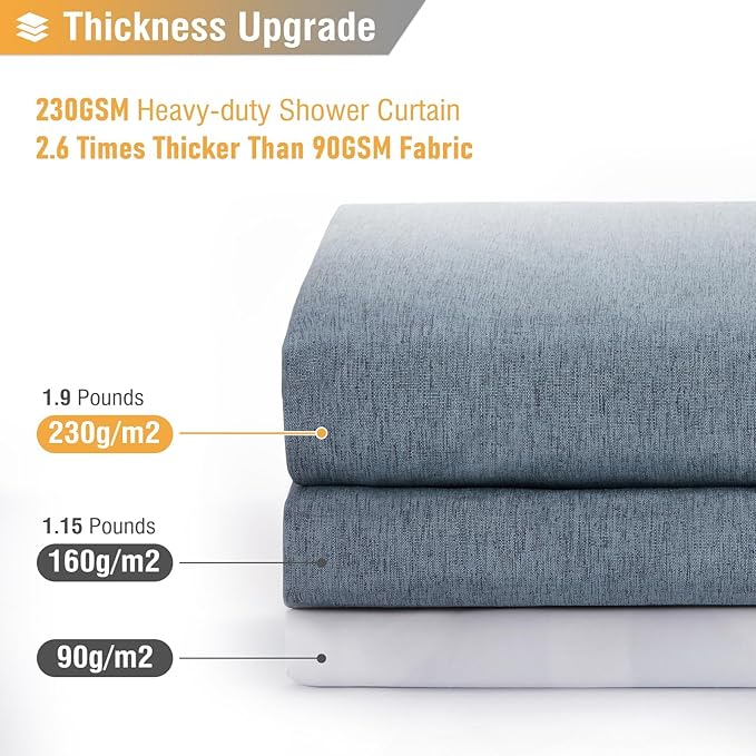 BTTN 96 Inch Extra Long Shower Curtain - Linen Textured Heavy Duty Tall Fabric Shower Curtain Set with 12 Plastic Hooks, Large Simple Neutral Cloth Shower Curtains for Bathroom, 72x96 Inch, Blue Gray