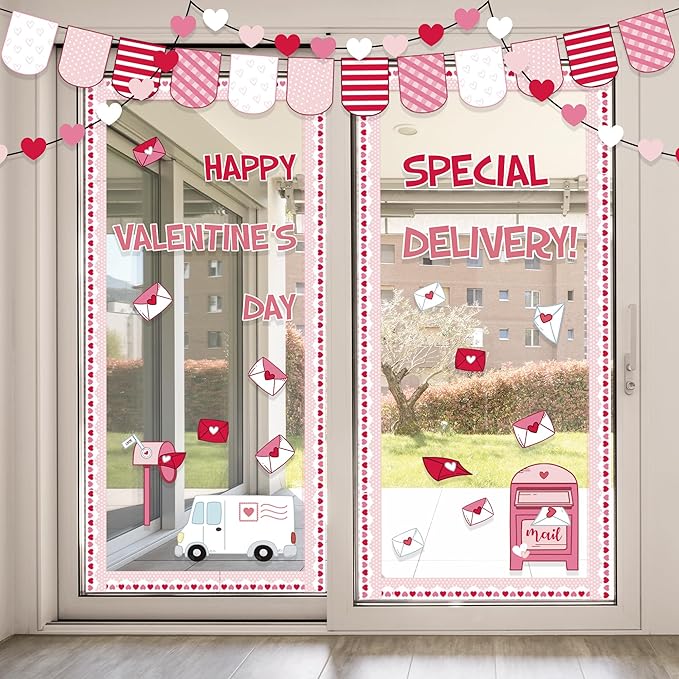 Valentine's Day Bulletin Board Set Valentines Classroom Decoration Postal Vehicle Bulletin Board Borders Valentine's Day Special Cutouts for Holiday School Office Chalkboard Wall Door Decor Supplies