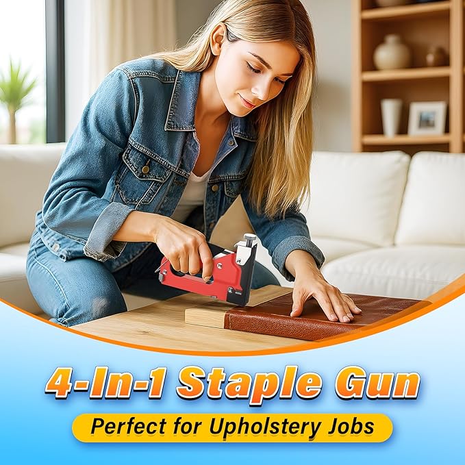 DIYSELF Staple Gun for Wood, 4-in-1 Upholstery Staple Gun Heavy Duty, Fabric Stapler, grapadora para Madera, Adjustable Manual Upholstery Stapler for Wall, Crafts, Furniture with 4000 Staples/Remover
