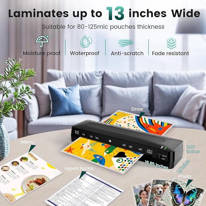 Laminator Machine 13 Inch Laminators - Laminating Machine 11x17 Cold Thermal Laminator Lamination Machine with Sheets, A3 Laminater Personal Laminator for Teachers, Fast Warm for Home Office School