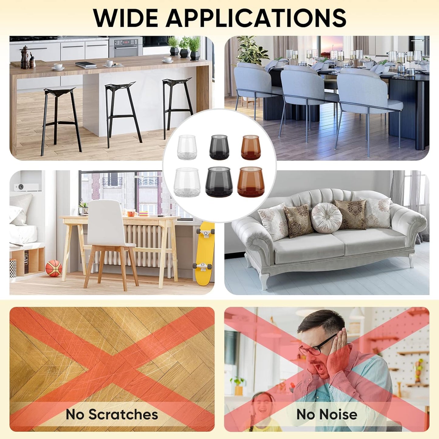 BALEINE 32 Pack Silicone Chair Leg Floor Protectors, Stool Leg Protectors Cap, Non-Slip Chair Leg Caps for Hardwood Floors (Brown & Large, 32 Pack)
